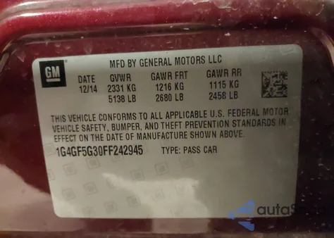 2015 Buick Lacrosse Premium Ii из США, поврежденный, VIN 1G4GF5G30FF242945